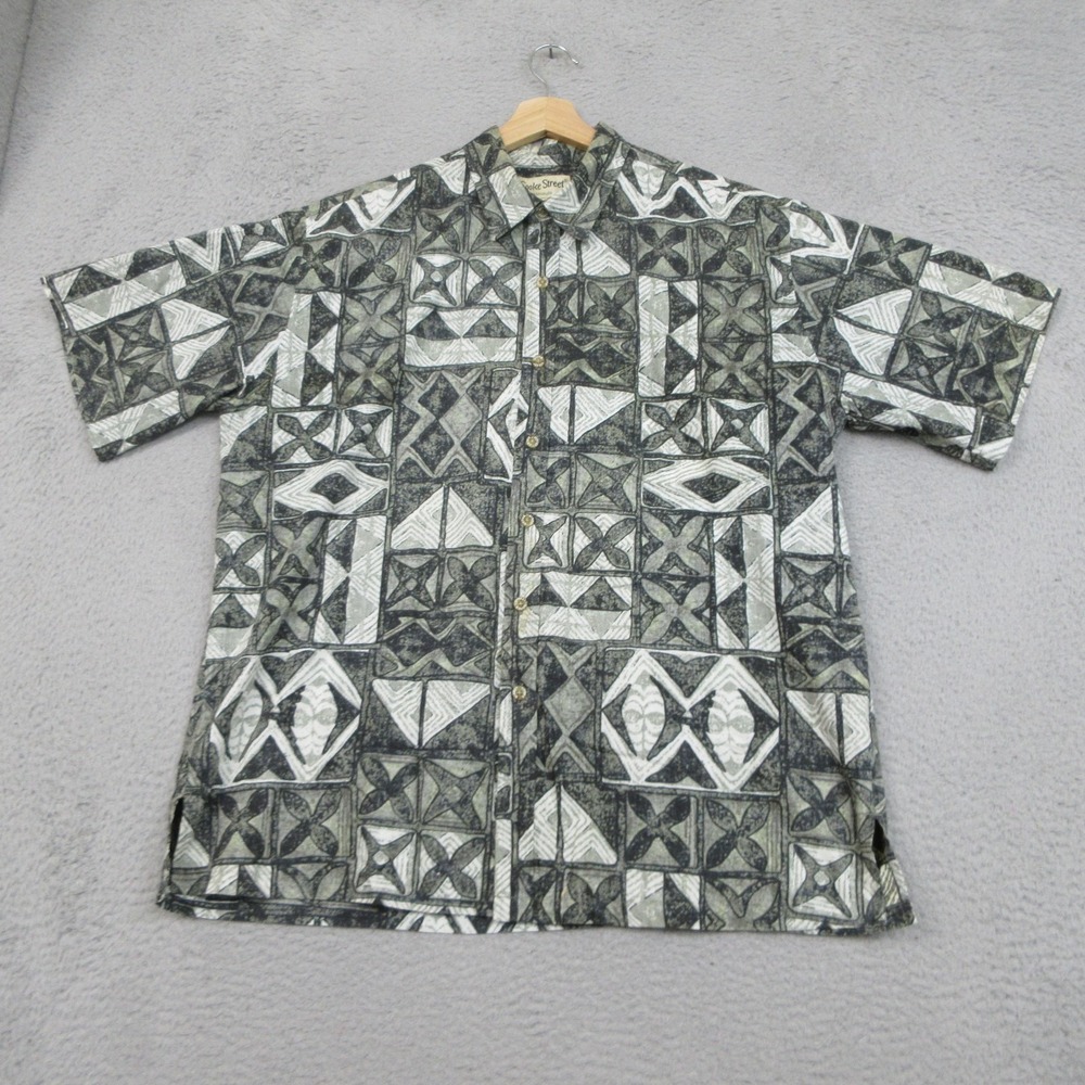 Cooke Street Hawaiian Shirt Mens XL Green Tribal Resort Tiki Aloha Retro Beach